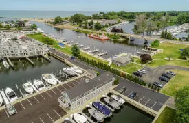 View of New Buffalo's refuge harbor & marinas from penthouse condo