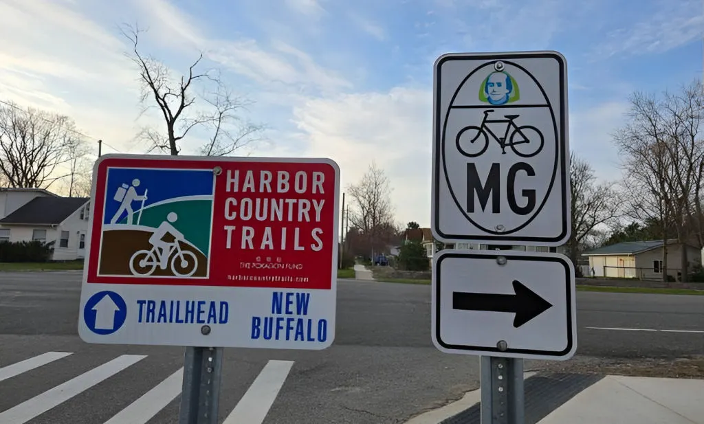 Marquette Greenway Trail marker in New Buffalo